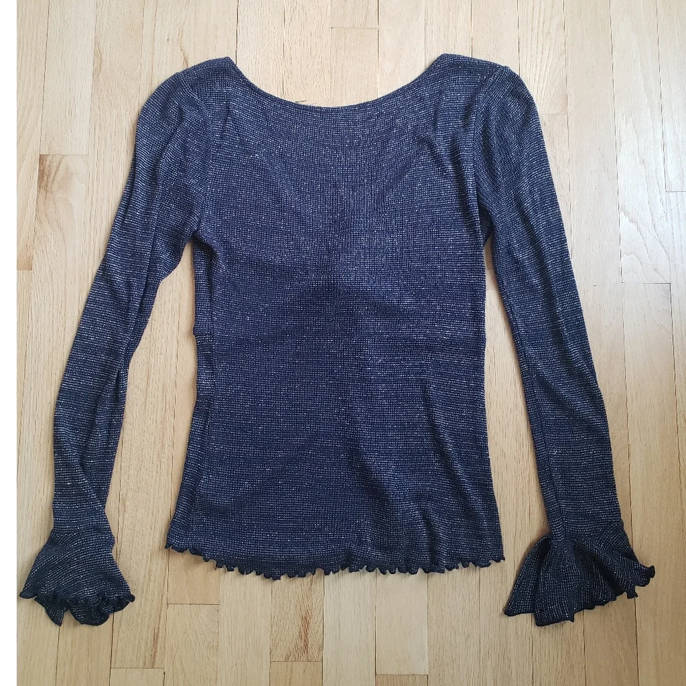 Urban Outfitters Navy Blue metallic long sleeve cut out top - size small - Picture 6 of 6